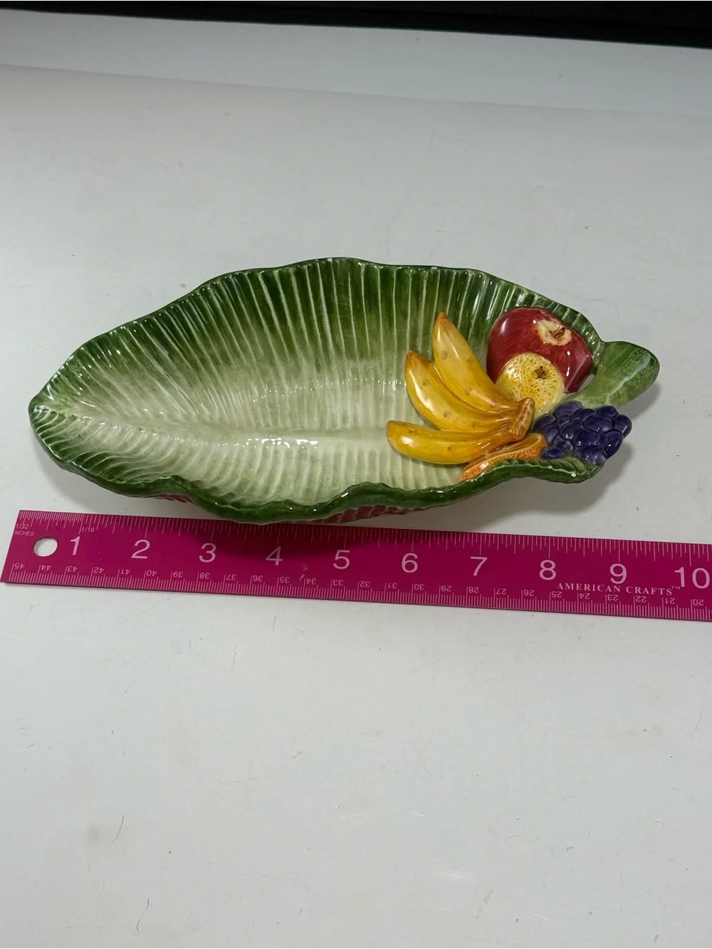 Fitz & Floyd Carioca Calypso Banana Leaf Shaped Serving Bowl apple orange grape